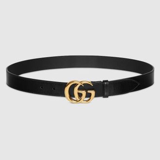 Gucci GG Marmont Belt With Shiny Buckle, Size Gucci 100, Black, Leather