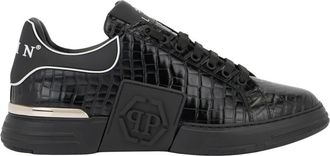 Philipp Plein Schoenen, unisex, Zwart, 44 EU, Leer, Phantom Kick$ Low-Top Sneakers