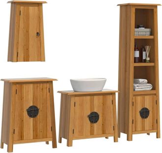 Berkfield Home Beautiful 4 Piece Bathroom Furniture Set Solid Wood Pine in Brown