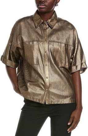 Brunello Cucinelli Brass Perforated Leather Shirt, Size Medium