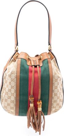 Gucci Pre-owned Womens Gg Canvas Web Rania Drawstring Hobo - Tan Textile - One Size