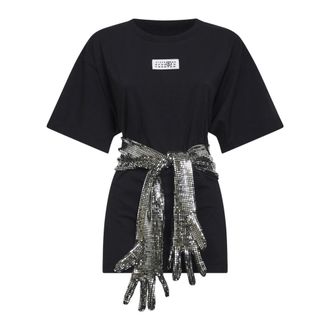 Maison Margiela Shirt Dresses, female, Black, Size: XS Gloves-detail Cotton T-Shirt