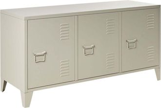 Beliani 3 Door Sideboard Beige Steel Adjustable Shelves Ventilation Slots Leg Caps Cable Management TV Stand Home Office Furniture Industrial Design CARDIFF