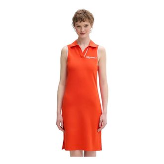 Karl Lagerfeld Kleedjes, Dames, Oranje, M, Nylon, Mouwloze minirok met geborduurd logo