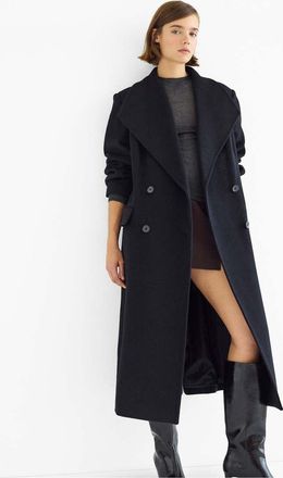 Stradivarius cappotto lungo in feltro blu navy