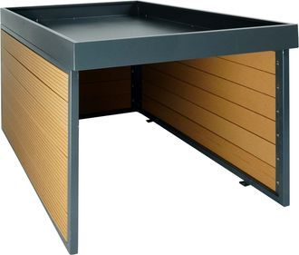 Hhg Garaje Para Robot Cortac&eacute;sped Xl Con Jardinera Hhg-377, Techo Refugio Para Cortac&eacute;sped, Wpc Metal 47x70x94cm, Aspecto Roble