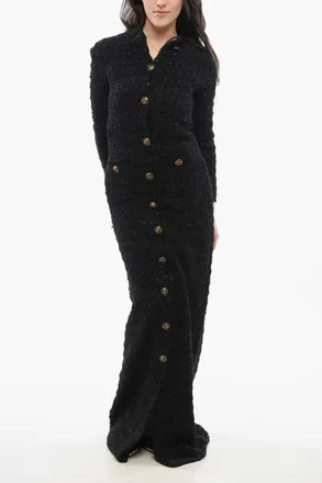 Balenciaga Tweed Dress with Logo Buttons Balenciaga
