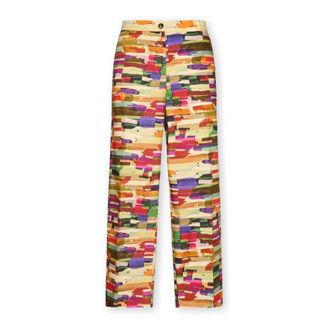 Elena Miro Gecropt broek met print - Dames - Wijde Broeken - Veelkleurig - 6XL - Katoen - Broeken
