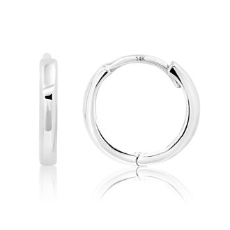 MAX + STONE Solid 14k Yellow or White Gold Huggie Domed or Flat Style Small Hoop Earrings