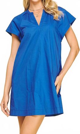 Pinch Design V-Neck Tunic Mini Dress In Royal Blue