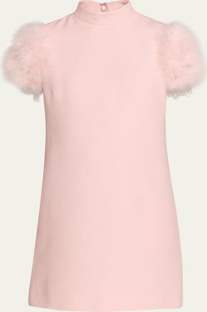 Valentino Garavani Feather-Sleeve Mock-Neck Mini Dress