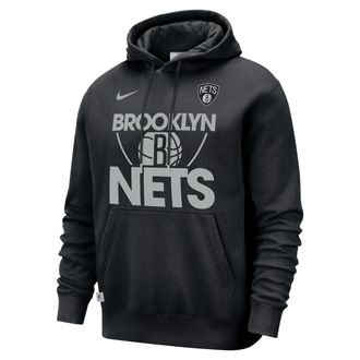 Nike Brooklyn Nets Club Courtside Nike Mens NBA Pullover Hoodie in Black | FZ7682-010