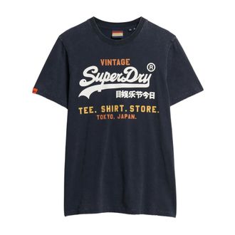 Superdry T-Shirts, male, Blue, Size: S Embroidered Logo Relaxed Fit Tee Navy