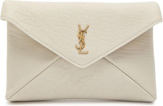 Saint Laurent Cassandre Pebbled Leather Clutch - White - One Size