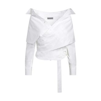 Balenciaga Off-shoulder Wrap Shirt - female - Balenciaga - Blouses - White - 2XS - Blouses & Shirts