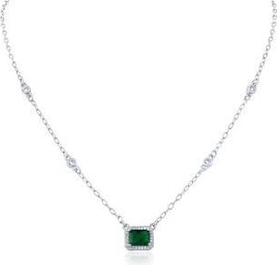Kenneth Jay Lane Halo Cubic Zirconia Pendant Necklace in Green/Silver at Nordstrom Rack, Size 16