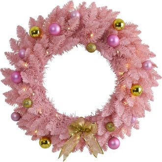 Nearly Natural 24In Pink Artificial Christmas Wreath