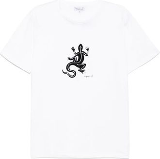 agnès b. lizard-print T-shirt - men - Cotton - 3 - White