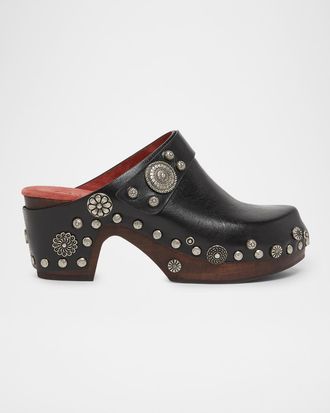 Chlo&eacute; 70mm Talis Studded Leather Clogs