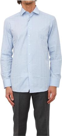 Etro Roma Logo Shirt - Heren - Zakelijke Overhemden - Blauw - 3XL - Katoen - Overhemden