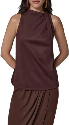 DKNY Mixed Media Tie Neck Tank in Espresso at Nordstrom, Size X-Small