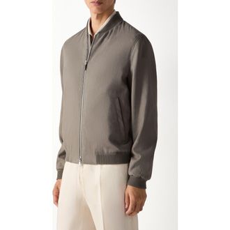 Ermenegildo Zegna Oasi Lino Bomber Jacket in Dark Taupe at Nordstrom, Size 46 Us