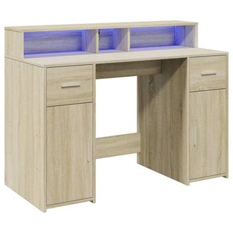 Berkfield Home Soft Desk with LED Lights Sonoma Oak 120x55x91 cm Engineered Wood in Light Brown | Size: 120 x 55 x 91 cm