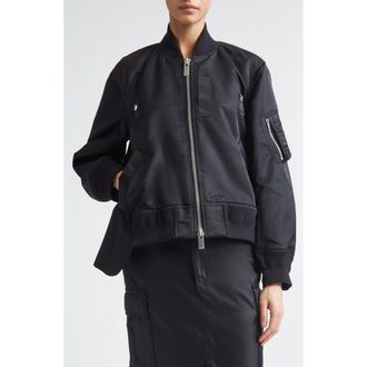 sacai Mixed Media Nylon Twill & Wool Bomber Jacket in Black at Nordstrom, Size 4
