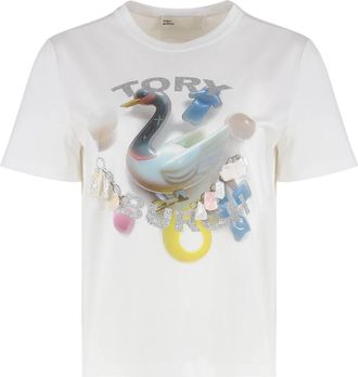 Tory Burch Lucky Duck Katoenen T-shirt - Dames - T-shirts - Wit - S - Katoen - Tops