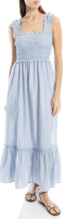 Max Studio Wide Strap Smocked Maxi Dress in Blue/White Check Gingham at Nordstrom Rack, Size X-Small