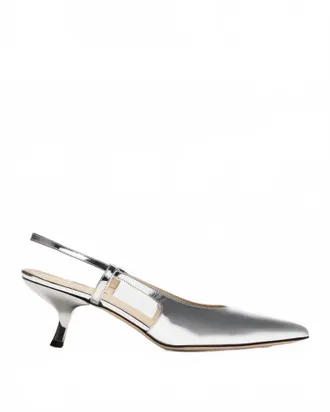 Theory Womens Micro Slingback Metallic Pointed Toe Kitten Heel Pumps In Silver