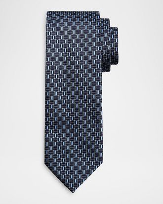 Brioni Men & apos;s Geometric Square Jacquard Silk Tie