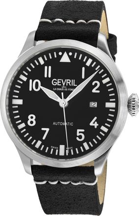 Gevril Group Vaughn SS Swiss Automatic Sellita SW200 Black/White Dial, Genuine Leather Strap