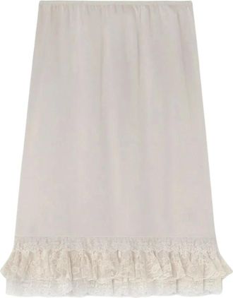 Ganni Vloeiende satijnen rok tot op de knie met ruches - Dames - Rokken - Beige - Maat: 2XS Satijn