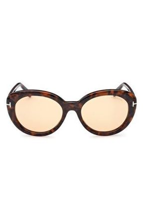 Tom Ford Lily-02 55mm Tinted Cat Eye Sunglasses in Dark Havana /Brown at Nordstrom Rack