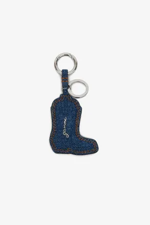 Ganni Blue Western Boot Keyring in Denim