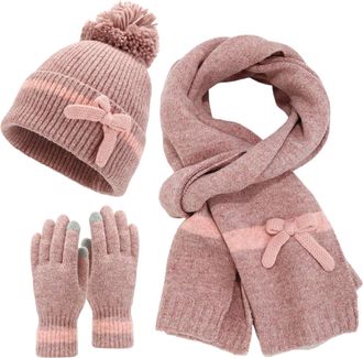 Generic Womens Hat Scarf and Gloves Set Winter Knitted Ladies Fuzzy Socks Thermal Warm Leopard Print Chiffon Fashion Cold Weather Outdoors Windproof Woolen Gl