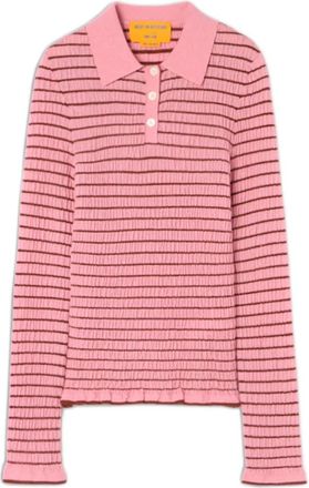 Guest In Residence Gesmokte Cropped Polo met Lange Mouwen - Dames - Cashmere truien - Roze - XS - Denim - Truien & Vesten