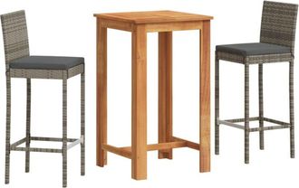 vidaXL Mesa Y Taburetes De Jard&iacute;n 3 Pzas Madera Acacia Rat&aacute;n Pe Gris Vidaxl