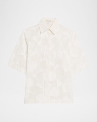 Michael Kors Button-Down Floral Burnout Cotton Shirt
