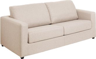 Vente-Unique Sof&aacute; cama de 3 plazas con apertura italiana en tela beige - 140 cm de descanso - Colch&oacute;n de 14 cm DONETO