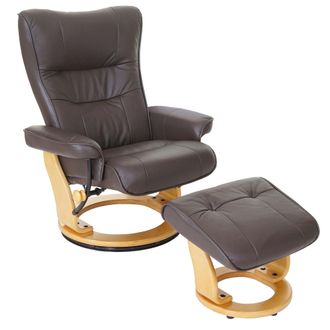Hhg Mca Sill&oacute;n Reclinable Montreal, Tv Sill&oacute;n Taburete, Cuero Genuino 130kg Capacidad De Carga, Marr&oacute;n, Marr&oacute;n Natural