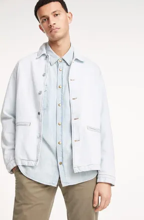 Billy Reid Distressed Denim Slim Fit Western Shirt in Double Dye at Nordstrom, Size Medium