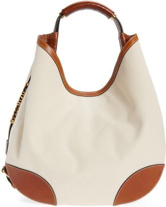 Moschino Handle Me Canvas & Leather Hobo Bag in 10A Natural/hide at Nordstrom