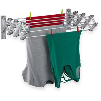 Relaxdays Relaxdays - Tendedero De Pared, Cuerda De 8 M, Extensible, 27 X 95 X 60 Cm, Colgador Para Secar Ropa, Aluminio, Plateado