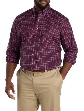 Brooks Brothers Big & Tall Non-Iron Windowpane Sport Shirt in Burgundy Blu Wht at Nordstrom, Size Xx-Large
