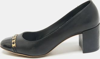 Ferragamo Black Patent And Leather Vara Chain Pumps