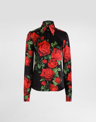 Dolce & Gabbana Rose-print Satin Shirt - Woman Shirts And Tops Multicolor 36