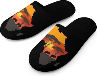 Generic African Safari Map Mens Slippers Warm Non-Slip Houes Shose Spa Slipper for Home Bedroom