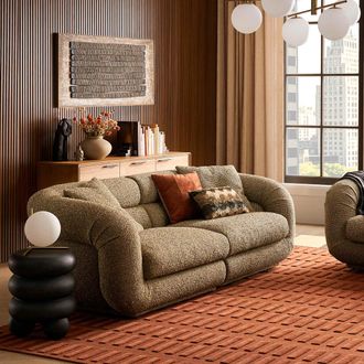 Castlery Textured Boucle Sofa with Feather Filled Seats - Green | Solari by Castlery